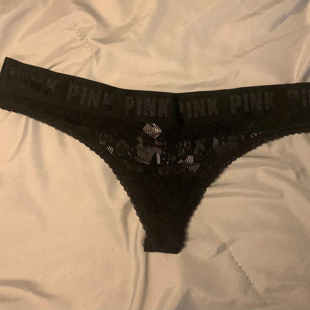 A PINK Black Lacey Thong
